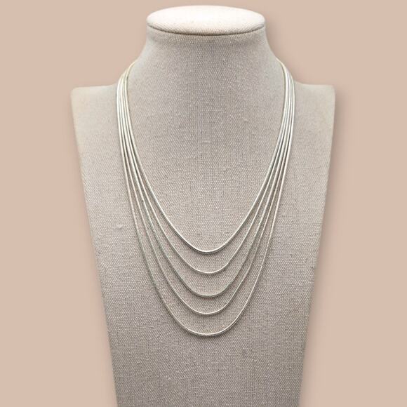 Vintage Multi-Strand Snake Chain Necklace Silver Layered Jewelry - Picture 1 of 7